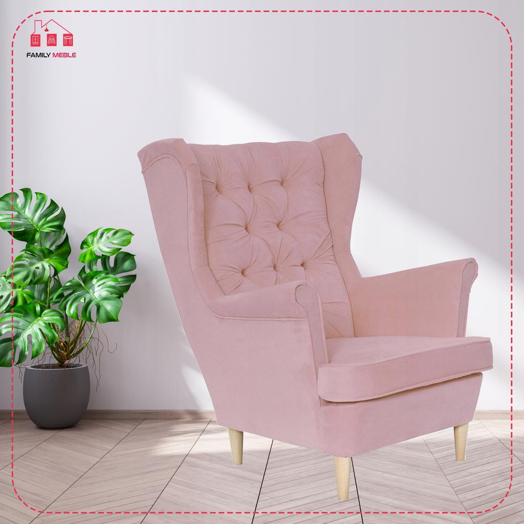 Fotel uszak Gaja skandynawski Family Meble pudrowy różowy jasny wygod