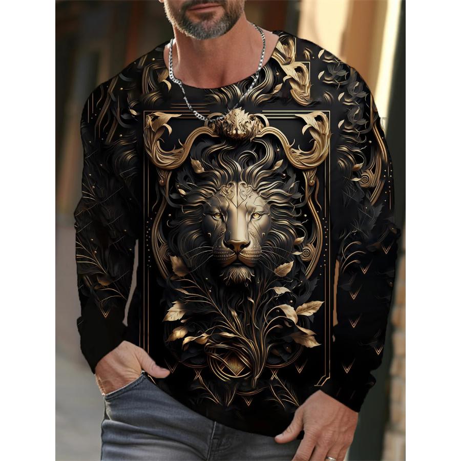 Fashion Lion Graphic 3D Full Print Clothing Vintage Men Long Sleeve T-shirt for Men Casual Top Fashion Trackwear Lion Animal