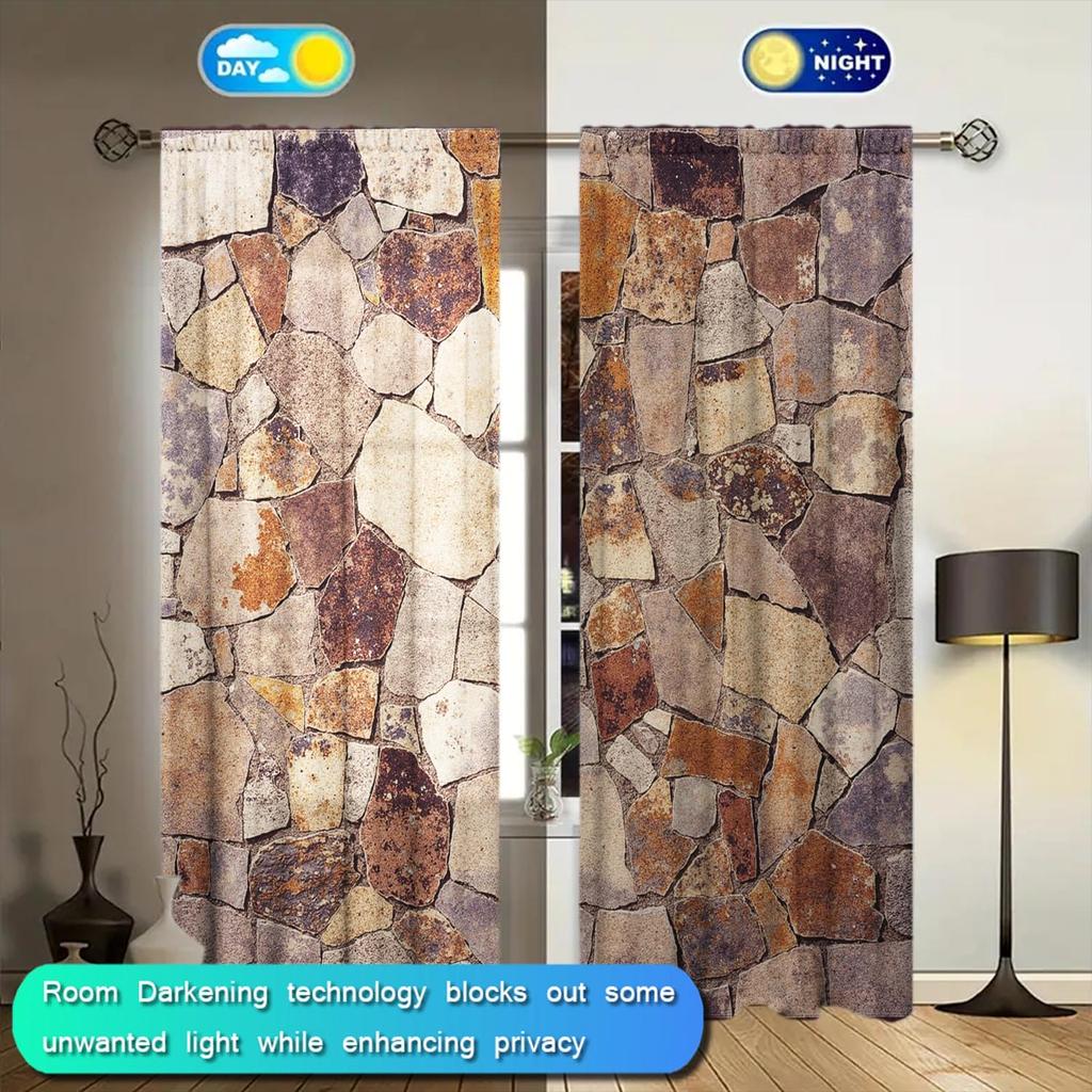 2pcs Countryside Imitation Pebble Irregular Cerami Curtains   Shade and Privacy Protection   Suitable for Decorating Various Rooms