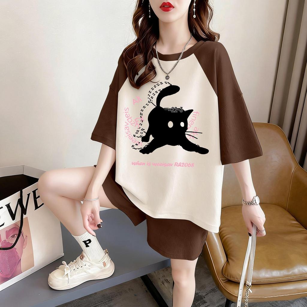 Plus Size Women's Summer Fashion Cotton Raglan T-Shirt