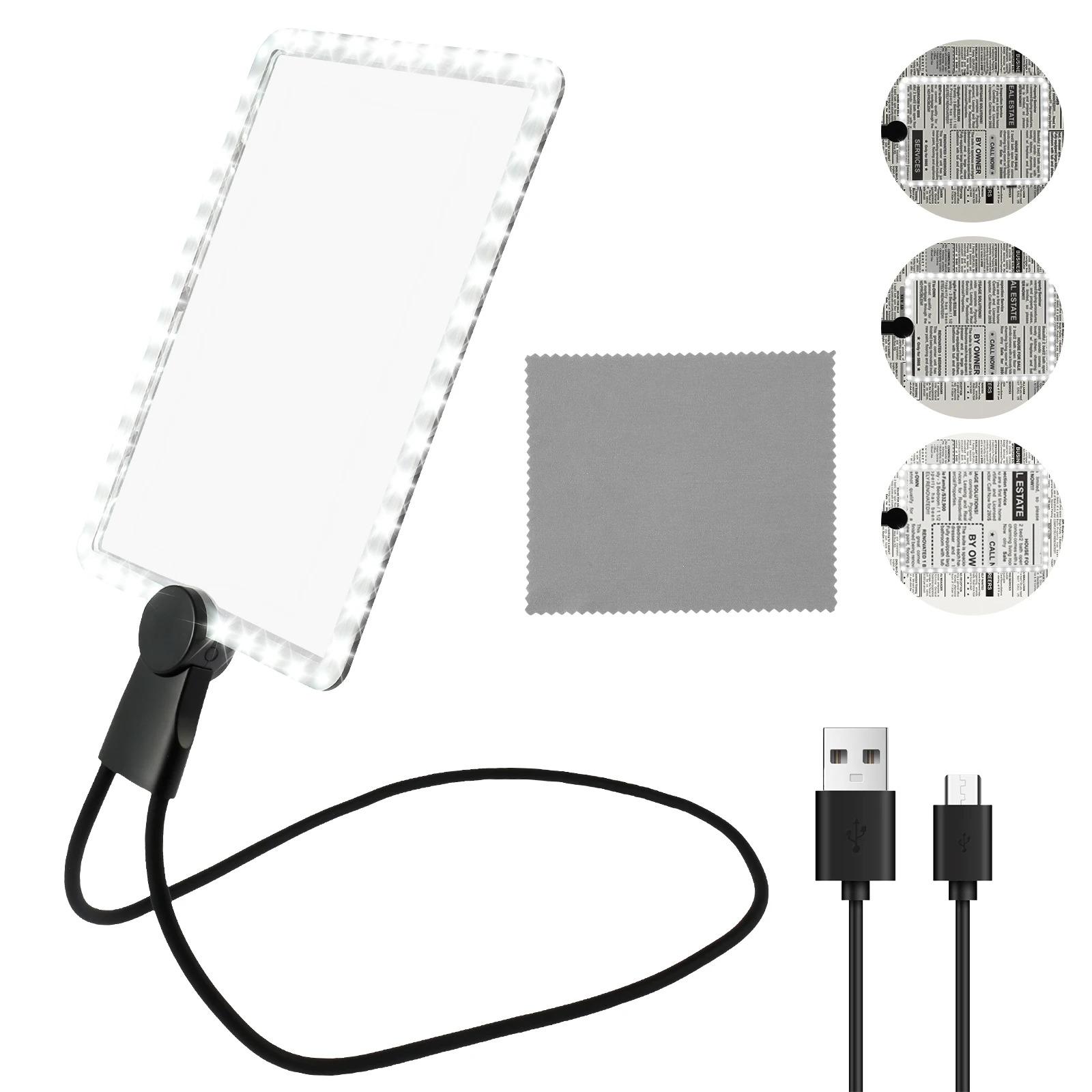 

5X Full Page Magnifier Neck Mounted Hands Free Dimmable LED for Books Maps Newspaper Painting Repair чорний