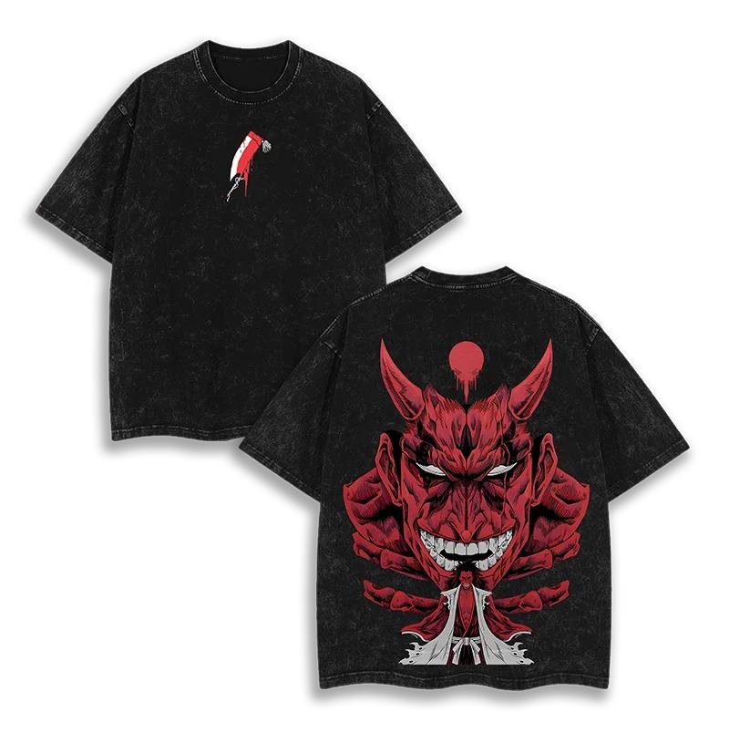 Washed Oversized Bleach Anime Graphic Print Tshirt Women Ichigo Kurosaki Bankai Hollow Bleach TShirt FeUnisex Unisex Clothing Tee