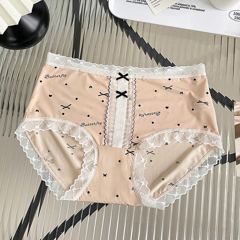 Damen Frühling und Herbst Spitze Floral Baumwolle Bequem Antibakteriell Unterteil Hüftfrei Mittelhoch Taillierte Unterwäsche