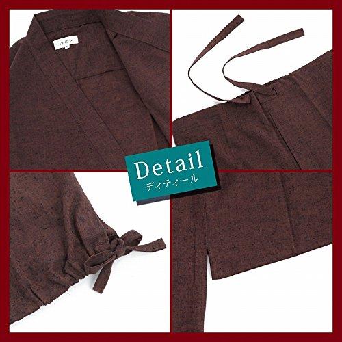 Edoten Men's Samue (Work Clothes) - Kurume Tsumugi Weave, Made In Japan with Premium Materials, Dark Red, Size LL