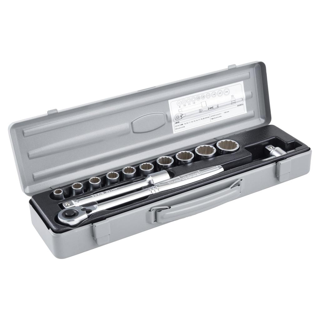 TONE 800MISO Socket Wrench Set, 12.7mm (1/2") Drive, Silver, Includes 13 Pieces