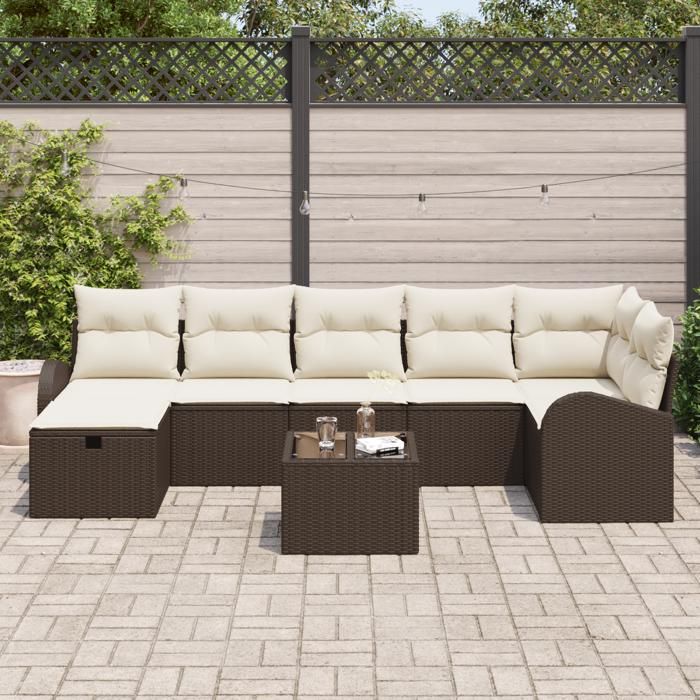 Ensemble de Canapés de Jardin vidaXL 8 pièces avec Coussins Marron Poly Rattan 3360439