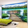 Waterfalls Wallpaper Landscape Wood Bridge Photo Mural Living Room Bedroom Restaurant Wall Stickers