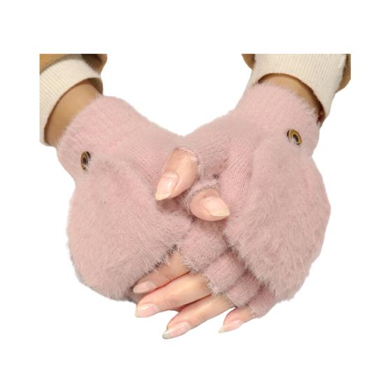 

1 пара женских митенок без пальцев, теплые толстые зимние трансформируемые перчатки-варежки с откидным верхом и плюшевой подкладкой, для улицы в холодную погоду