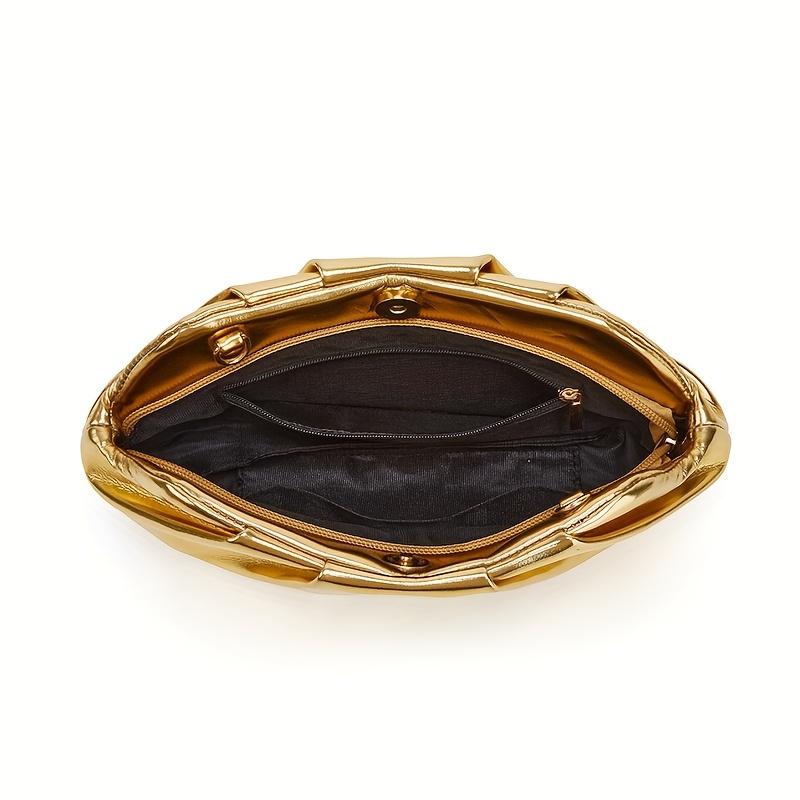 Elegant Golden Pleated PU Evening Clutch with Detachable Chain Strap Chic Women's Handbag for Dinner Parties and Formal Events Party Handbag Luxury