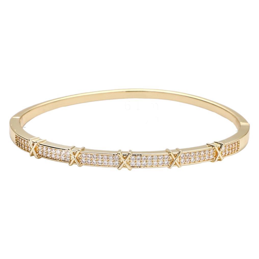 European & American Style Luxury Zircon Bracelet: Versatile Diamond-Studded Women's Bangle with Letter X Design