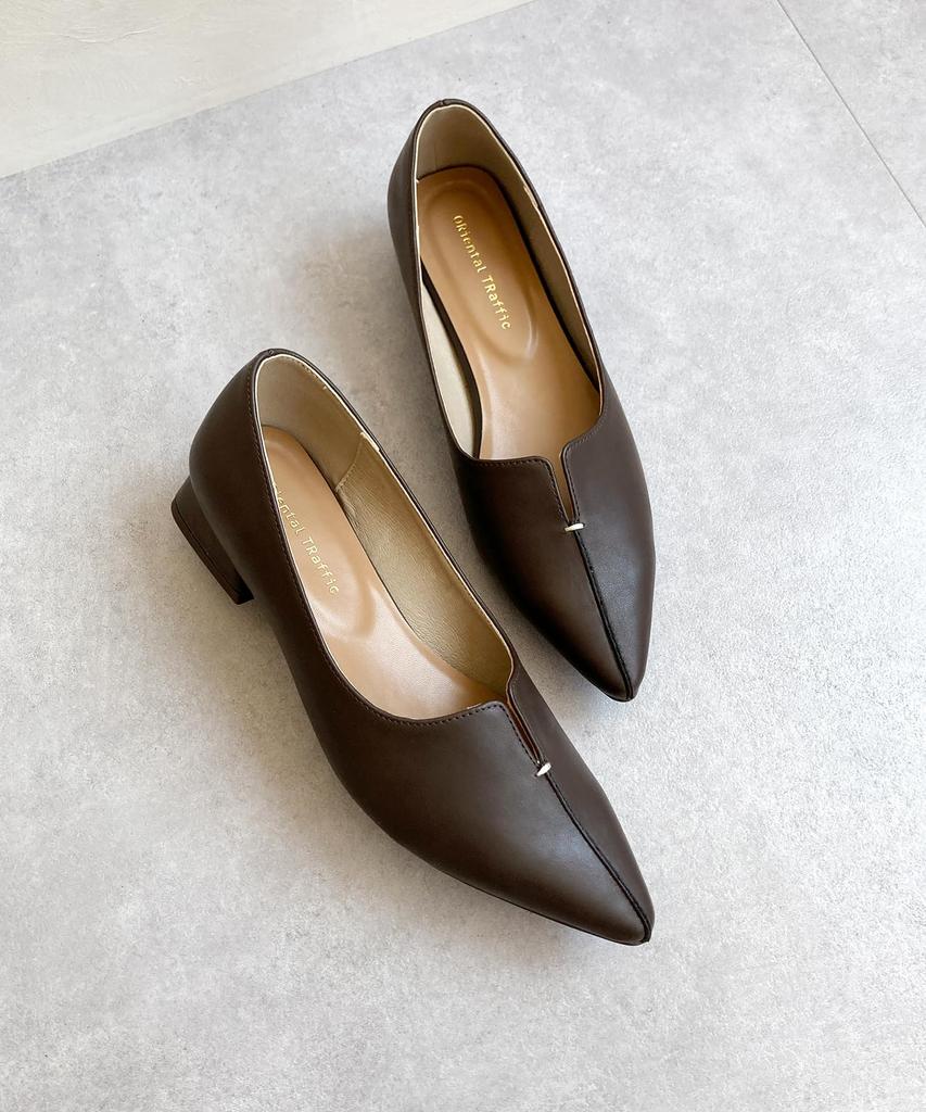 Oriental Traffic Pointed Toe Pumps with Slits and Flared Suitable for Office and Size 45301 Brown Women's Heels, Stable, Year-Round, Work, Casual,