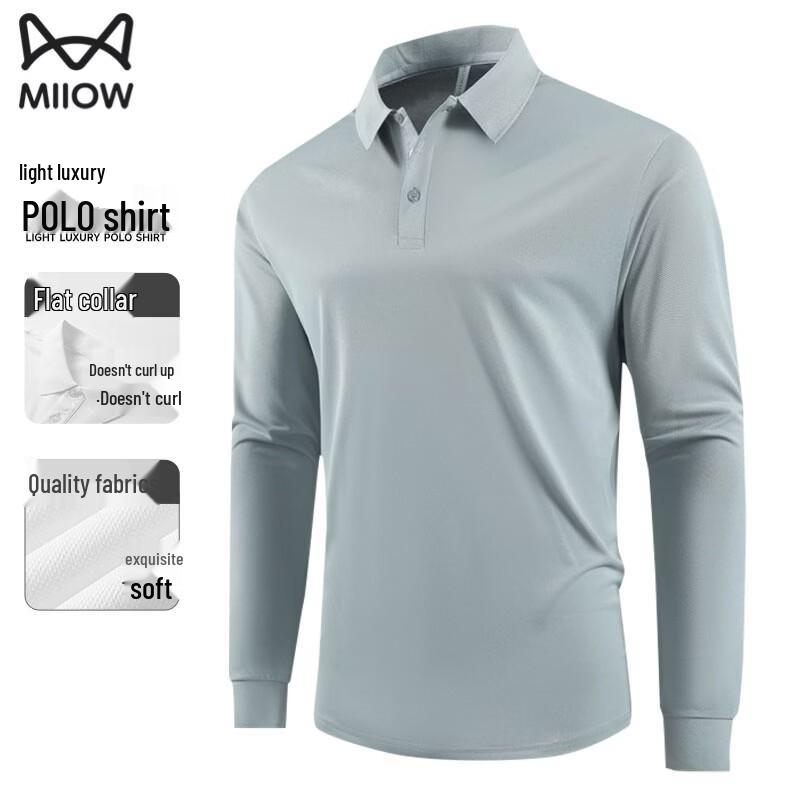 MiiOW Men s Long Sleeve Business Casual Polo Shirt XL