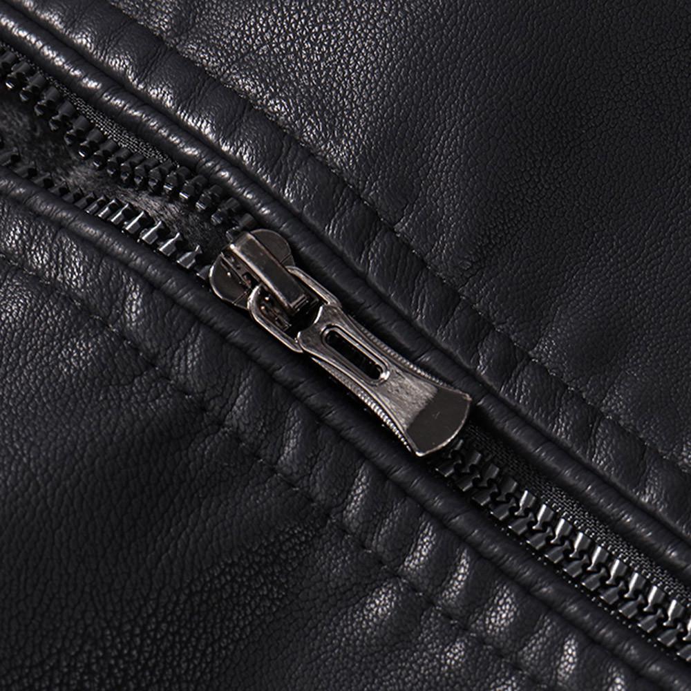 Mode Herren Winter Lässig Tasche Reißverschluss Thermisch Lederjacke Übermantel