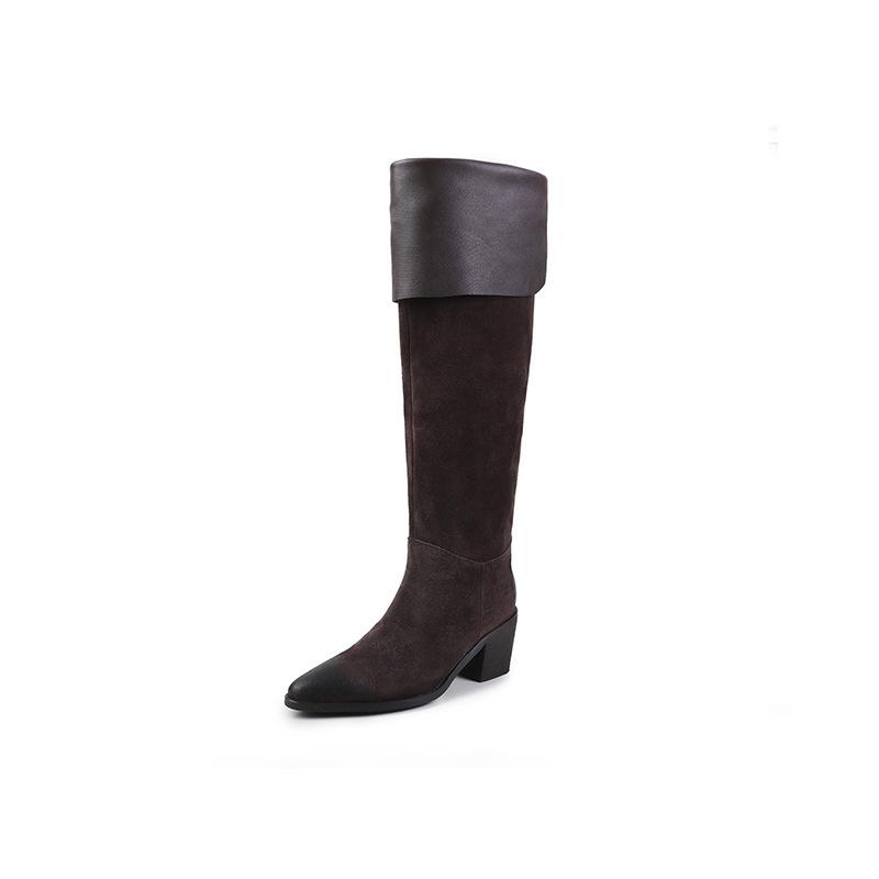 2.5CM-6.5CM niche design thin knight boots 2025 autumn new pointed thick heel but knee boots