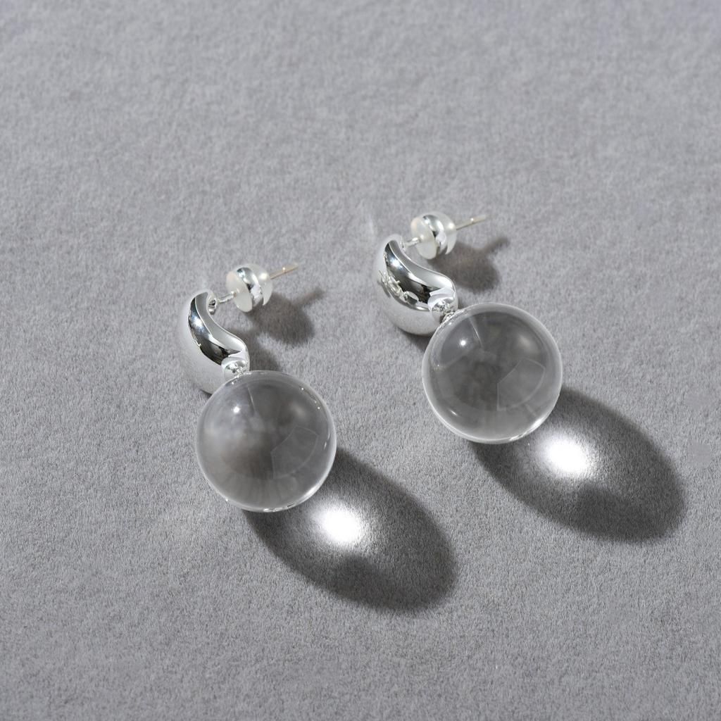 Premium Earrings Transparent Glass Ball Exquisite S925 Silver Needle Stud Earrings Simple Small Fresh Niche Simple Earrings