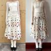 Soft Romantic Floral White Midi Skirt for Women - Summer Elastic Waist Sweet Casual High-Waist A-Line Skirt