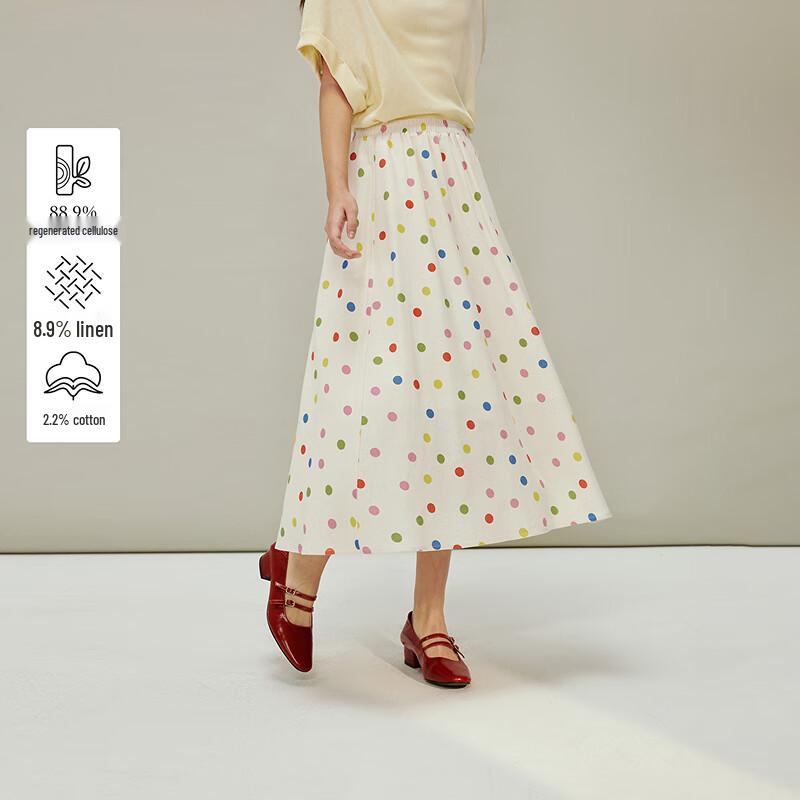 INMAN Женская льняно-хлопковая юбка миди А-силуэта в горошек L