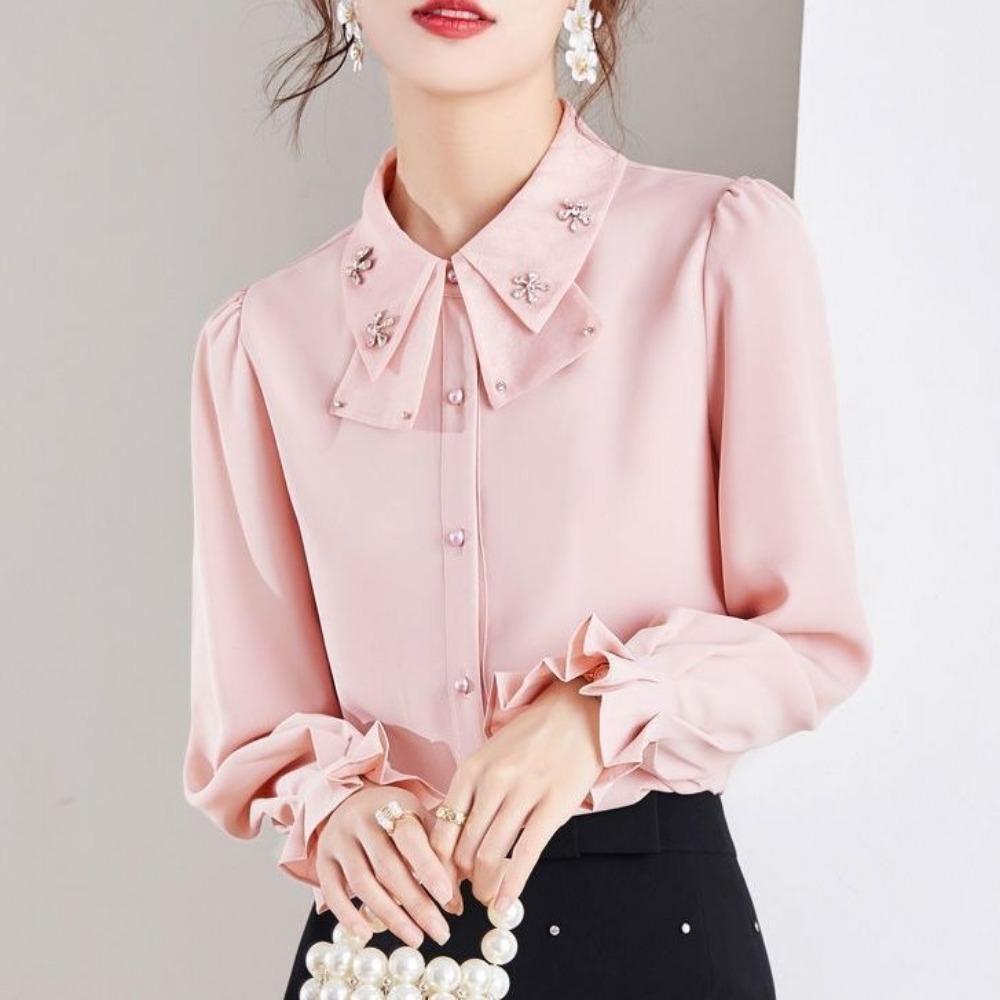 Spring Autumn Small Shirt Long Sleeve Chiffon Shirt Top Doll New Bow Western Style Female Interior Korean