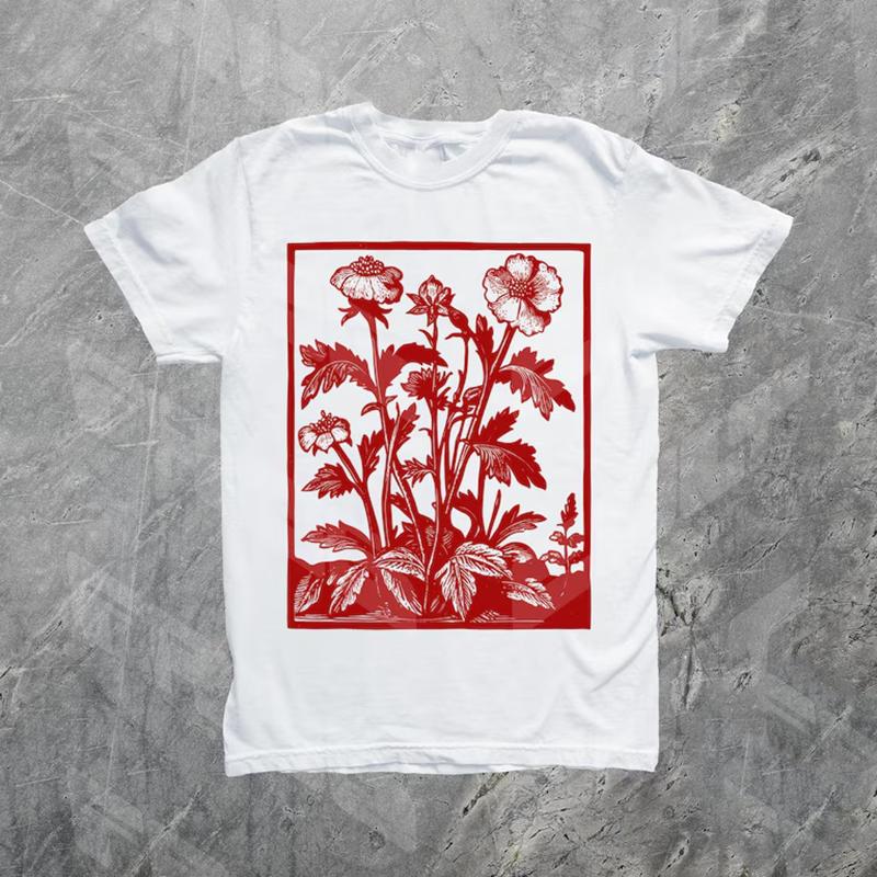 Vintage Blumenmuster T-Shirt Damen Retro Blumen Kunst Kurzarm Mode Lässig Oversize Rundhals Vielseitiges Basic Top