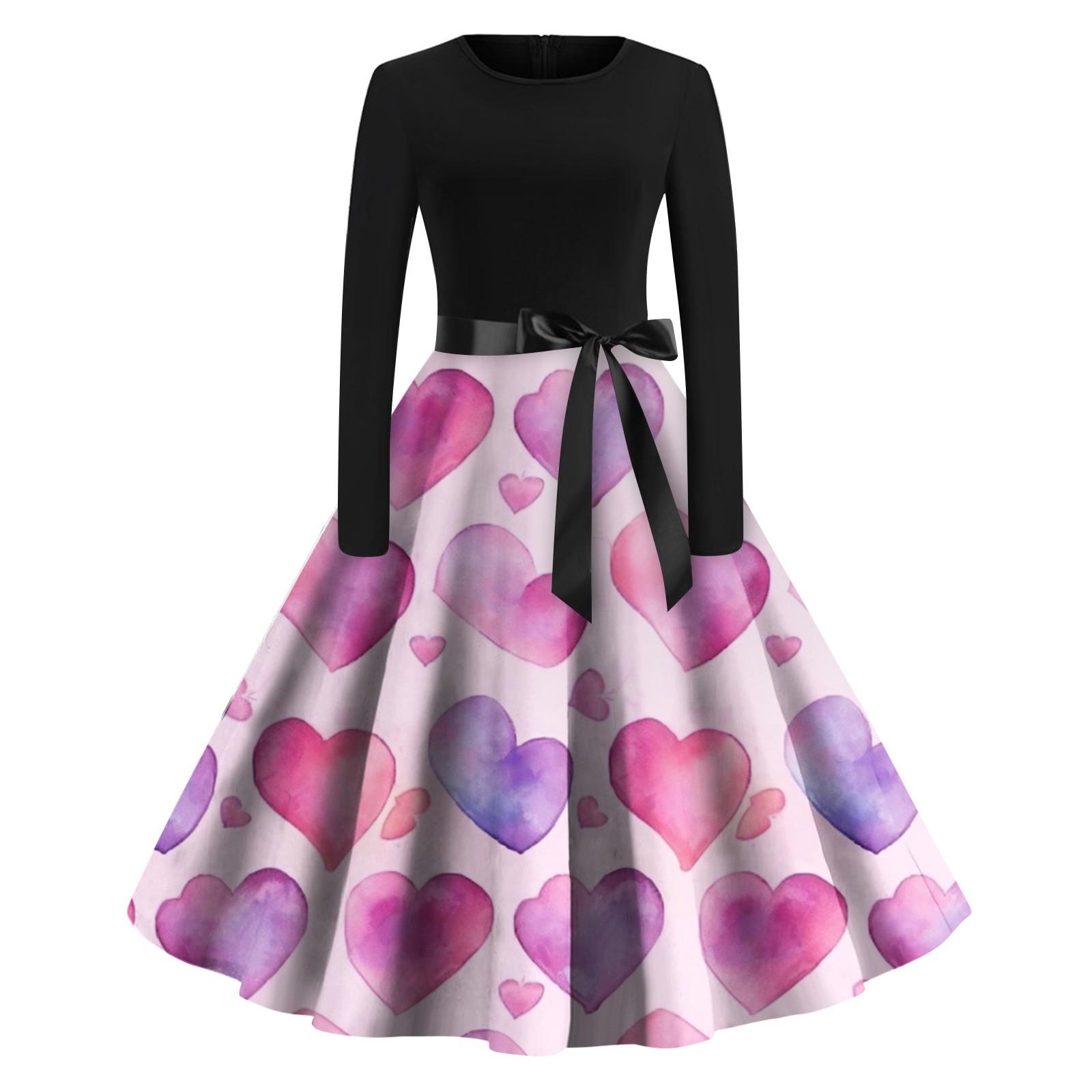 Женское винтажное классическое платье с длинным рукавом и принтом ко Дню святого Валентина — фото 7