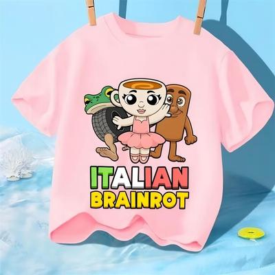 KidT Mange Kid Italian Brainrot Tshirt Cartoon Print Tshirt for Kids Basic Round Neck Clothing Tshirts for Boys and Girls