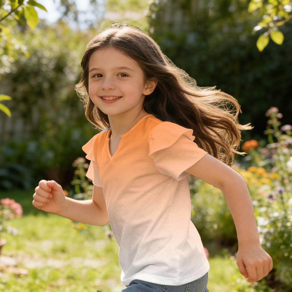 Girls' V-Neck Ruffle Tee - Short Sleeve Summer Blouse