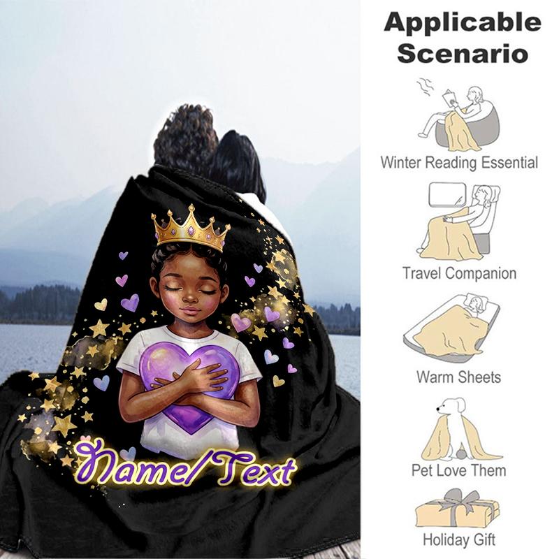 1PC Custom Name "Royal Heart Stars" outdooor Flannel blankets Throw Blanket All-Season Throw Gift Bedspread for Couch, Bed, Camping Holiday Birthday g