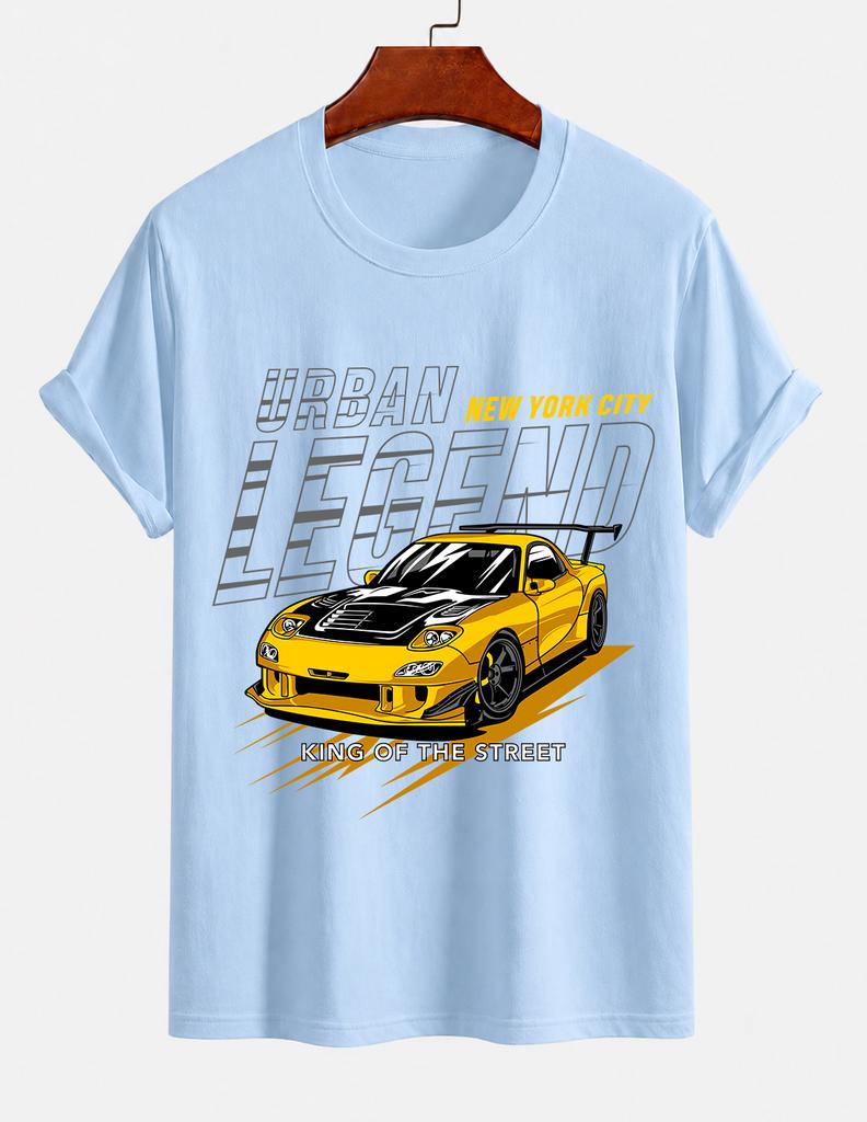 Unisexs Pure Cotton Solid Color Tshirt Urban Legend Street King Jdm Sports Car Print Crew Neck Short Sleeve Street Casual Top