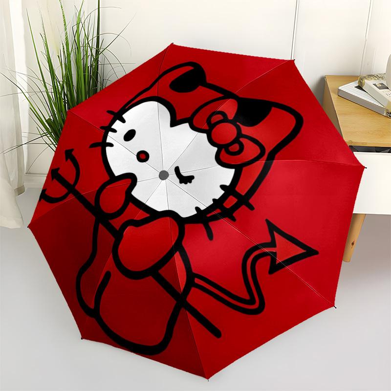 1pc Devil Hello Kitty Automatic Cute Umbrella 8-Bone Design Compact Gear for Outdoor Travel, Perfect Helloween Chrismas Gift for Friends or Family Yy2