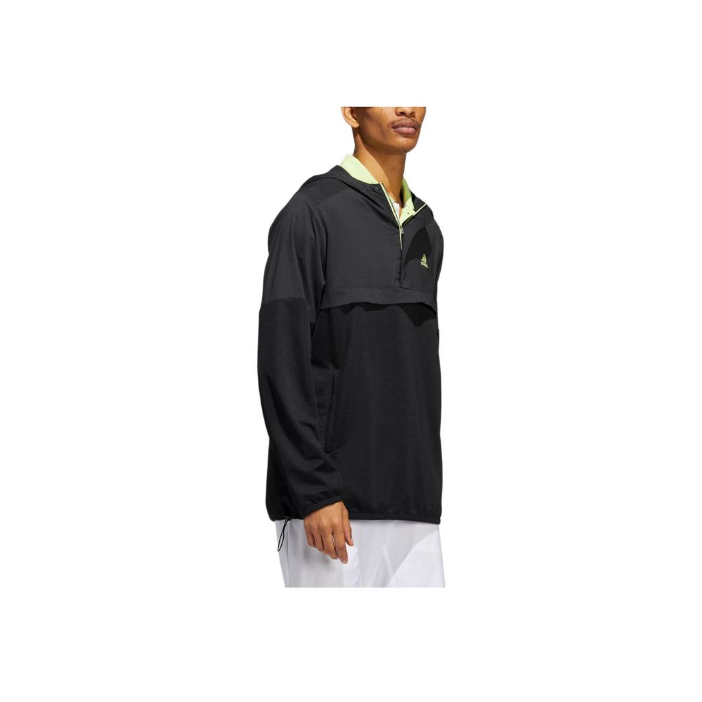 Adidas Sport Anorak Logo Print Front Pocket Zip Pullover Hooded Jacket Men Outerwear Black HA9141