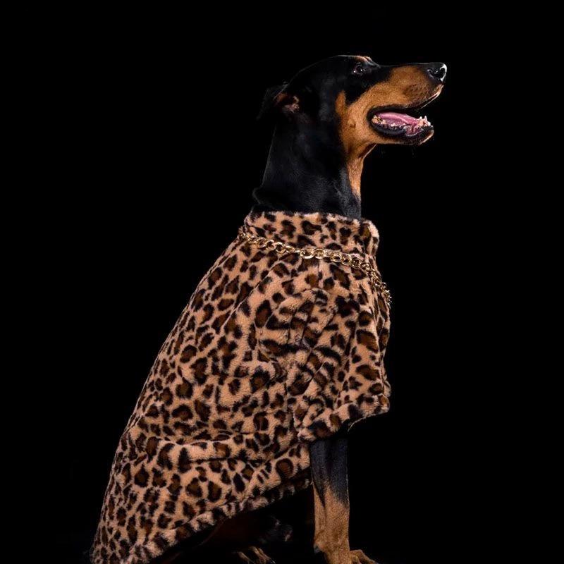 Luxury Leopard Clothes For Large Dogs Warm Fleece Dog Coat Fashion Doberman Jacket For Small Media Large Dogs ropa para perro