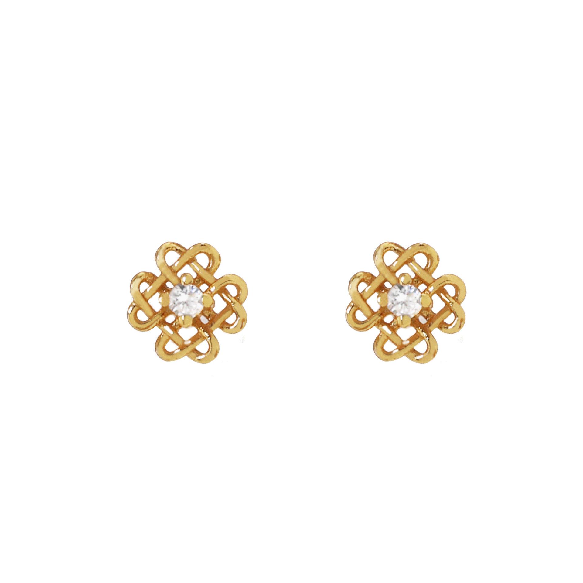 Zhenxing S925 Sterling Silver Chinese Knot Stud Earrings - Luxurious Gold, Versatile Style