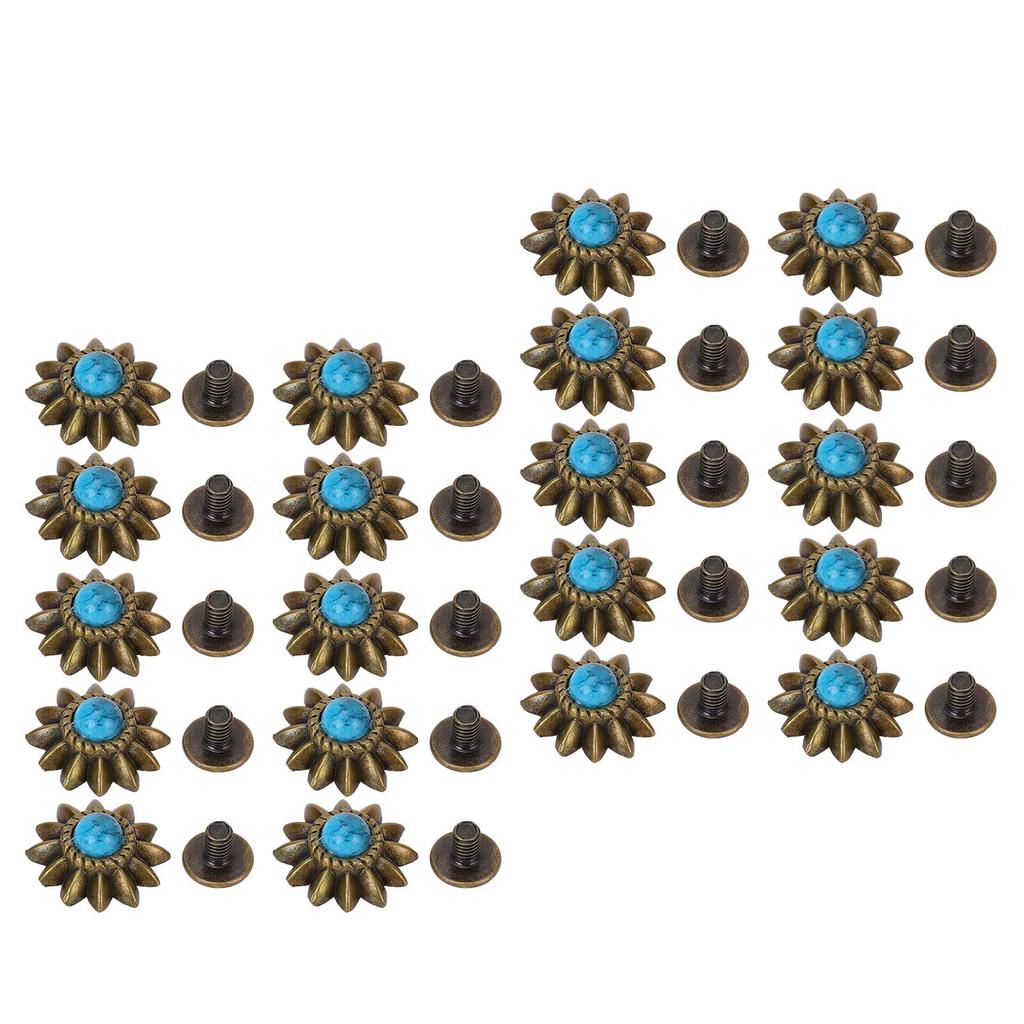 20 Set Daisy Decorative Conchos Buckles Simulation Turquoise Alloy Rivets Vintage Western Metal Screwback Buttons