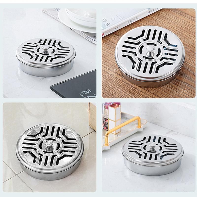 Mosquito Coils Holder Stainless Steel Mosquito Coil Box With Cover Round Mosquito Coil Tray Easy To Clean Anti-mosquito Supplies