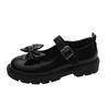 Japanese Style StudentSweetbow Black Flat Shoes Round Toe Shallow Sole One-Character Buckle Low Heel Mary Jane Shoes