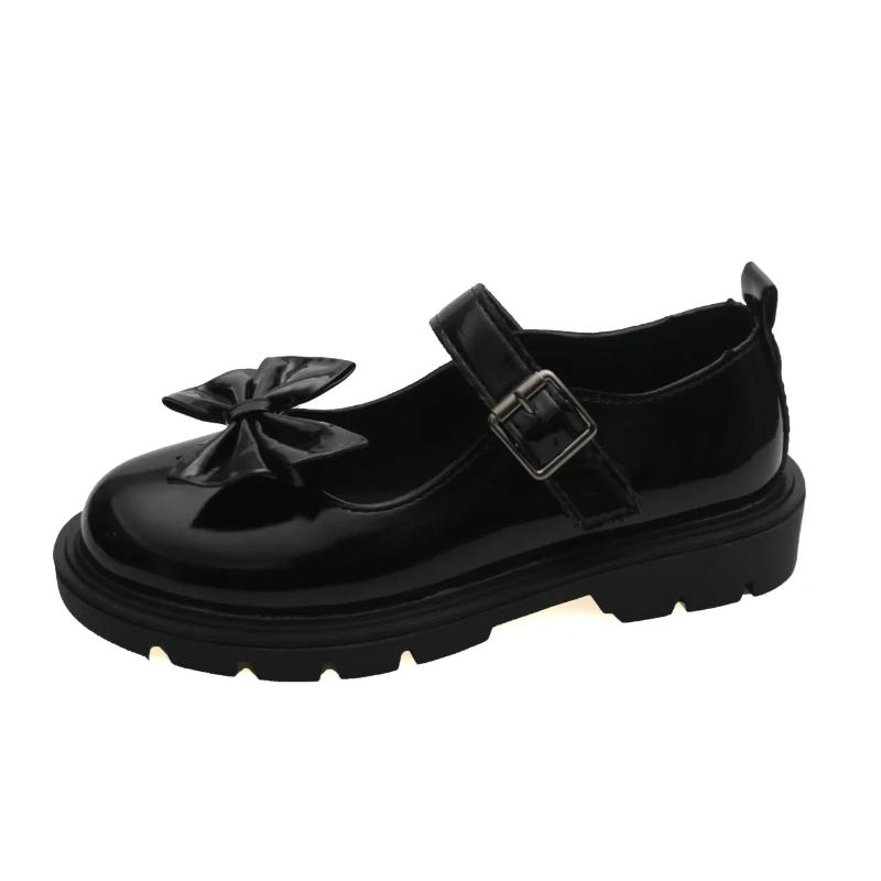 Japanese Style StudentSweetbow Black Flat Shoes Round Toe Shallow Sole One-Character Buckle Low Heel Mary Jane Shoes