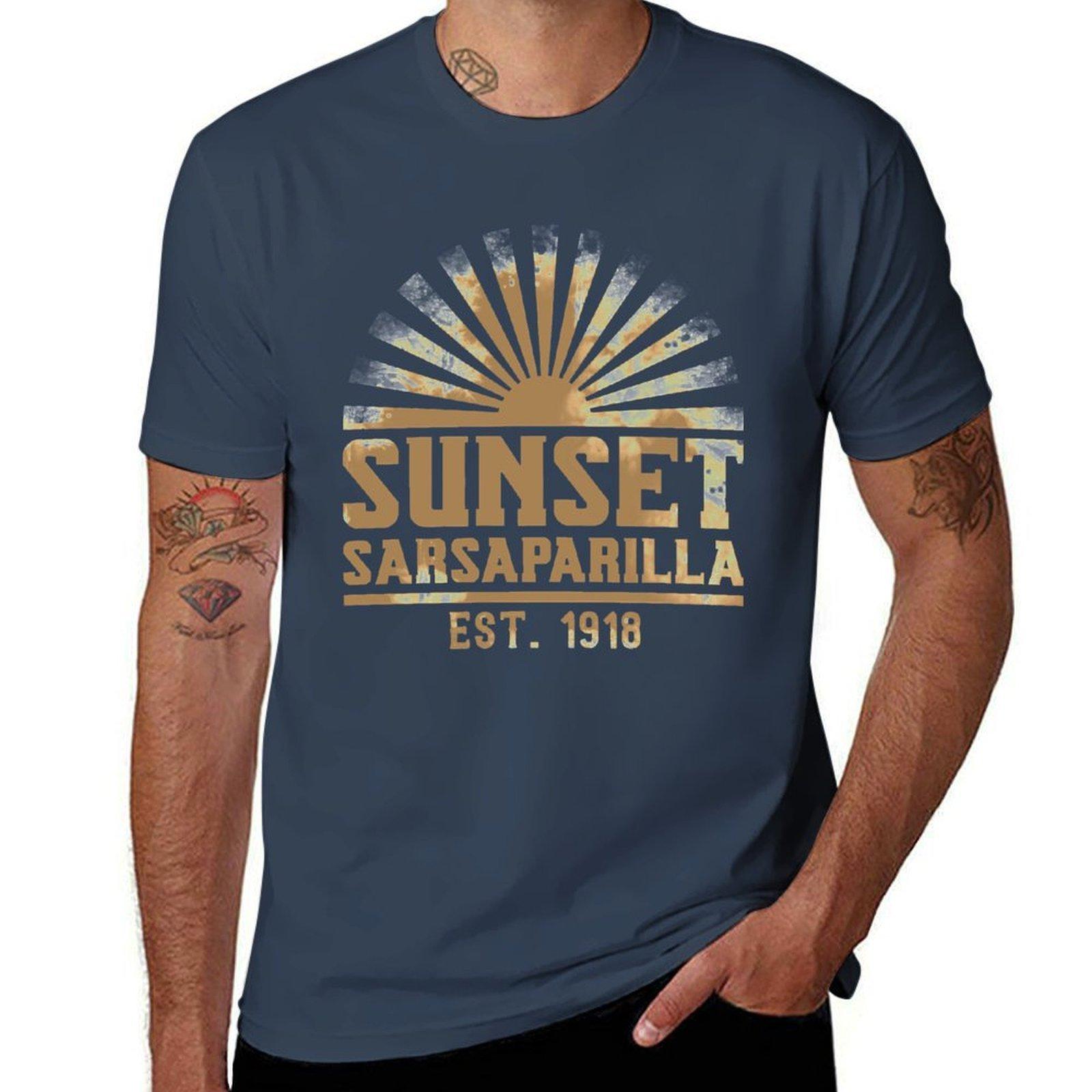 Sunset Sarsaparilla Logo Distressed Desert Tan Tshirt Running Perforunisexce Short Sleeve Tee S