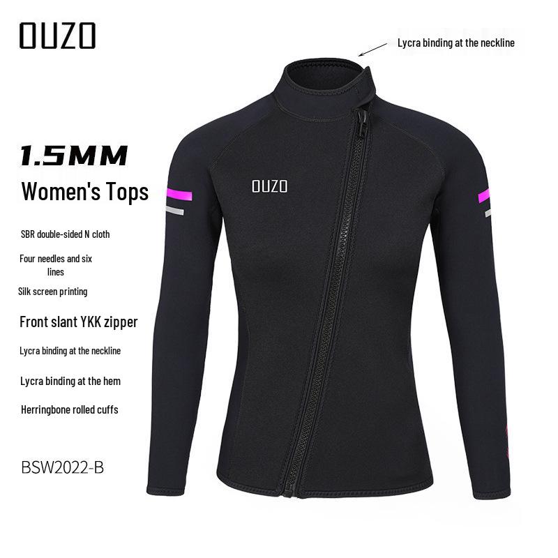 1.5mm OUZO Scuba Diving Suit Set - Unisex Long Sleeve, Cold & Sun Protection, Two-Piece for Surfing & Diving
