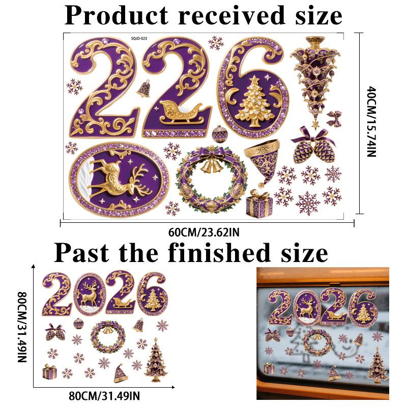 Christmas 2026 Cartoon 3D Digital Glass Sticker Shopping Mall Window Static Removable Window Sticker