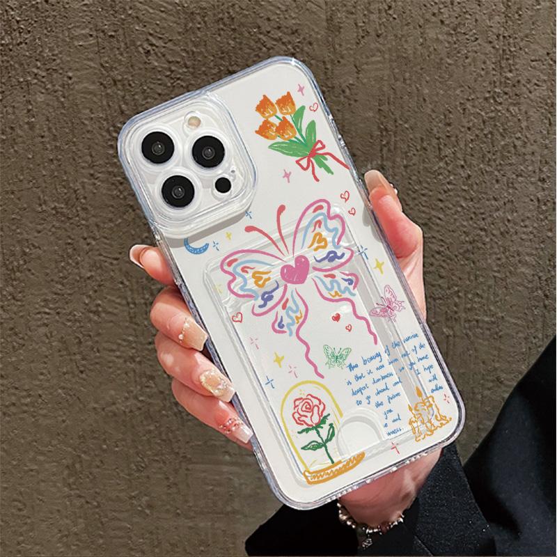 Card Slot Holder Silicone Wallet Pocket Case For Oppo A38 A58 A60 A78 Infinix Note 30 Samsung A06 A16 A36 A56 Redmi Note 13 Cover Clear Phone Bumper