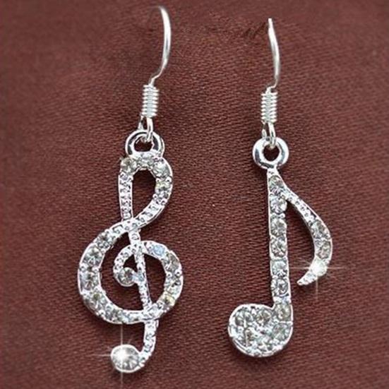 1 Paar baumelnde Ohrringe, Musiknoten-Design, funkelnde Strass-Tropfenohrringe, Dekoration, Hochzeitsschmuck