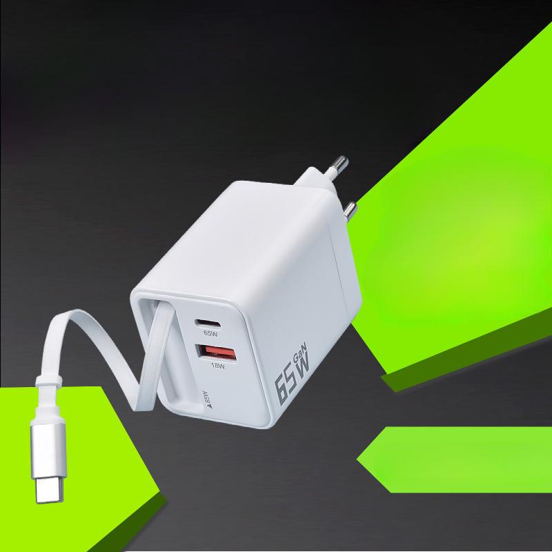 65W Stretch Wire Charger Charging Head Telescopic Cable TYPE-C Fast Charging Dual Port with Wire Adapter Charging Head