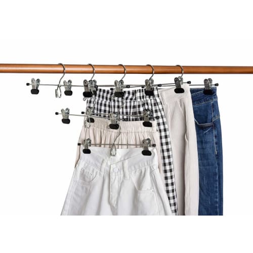Amber Home Skirt Hangers, Trouser Hangers, Set of 20, Silver, with Interlocking Hooks, Large Clips, Space-Saving Metal Steel Hangers, Convenient Stora