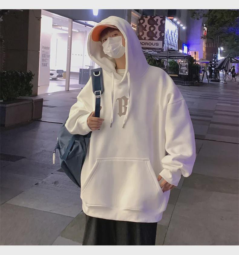 Men's Hong Kong Style Retro Hooded Sweatshirt - Spring/Fall American Heavyweight High Street Trendy Loose Jacket with Plus Velvet