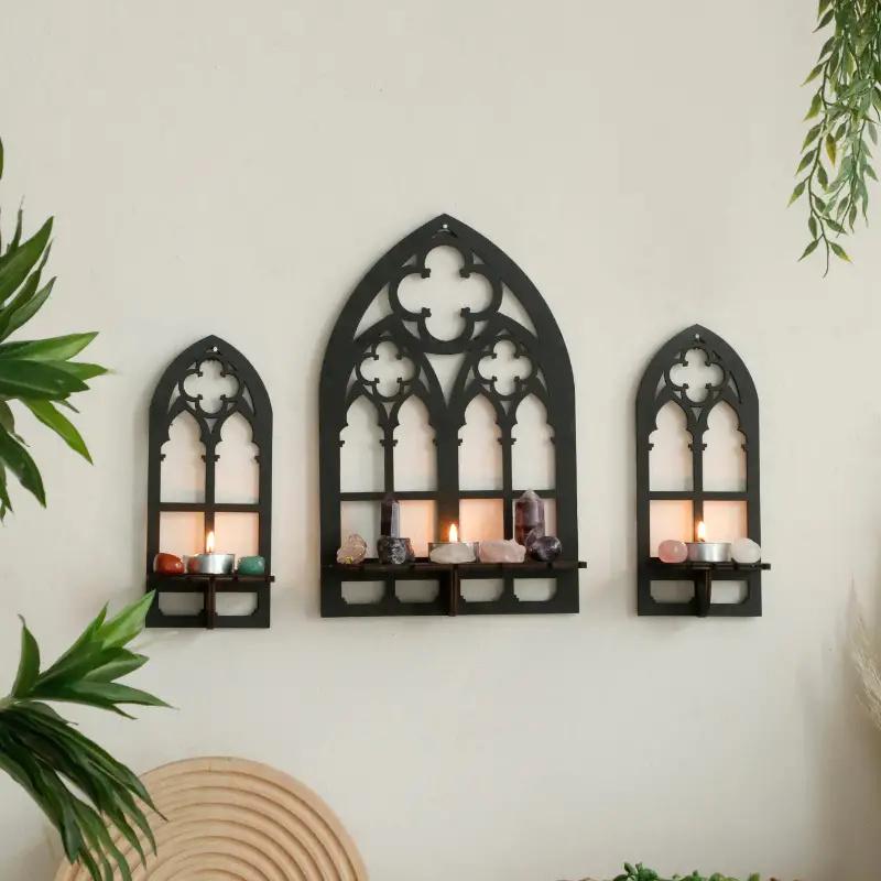 3PC Gothic Wooden Hollow Wall Decoration Wall Decor Vintage Cathedral Arch Frame Goth Room Decor Rustic Spooky Decorative Gift