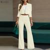ZANZEA Women Long Sleeve Cardigan Blouse and Long Pants Casual Two Piece Suit Sets