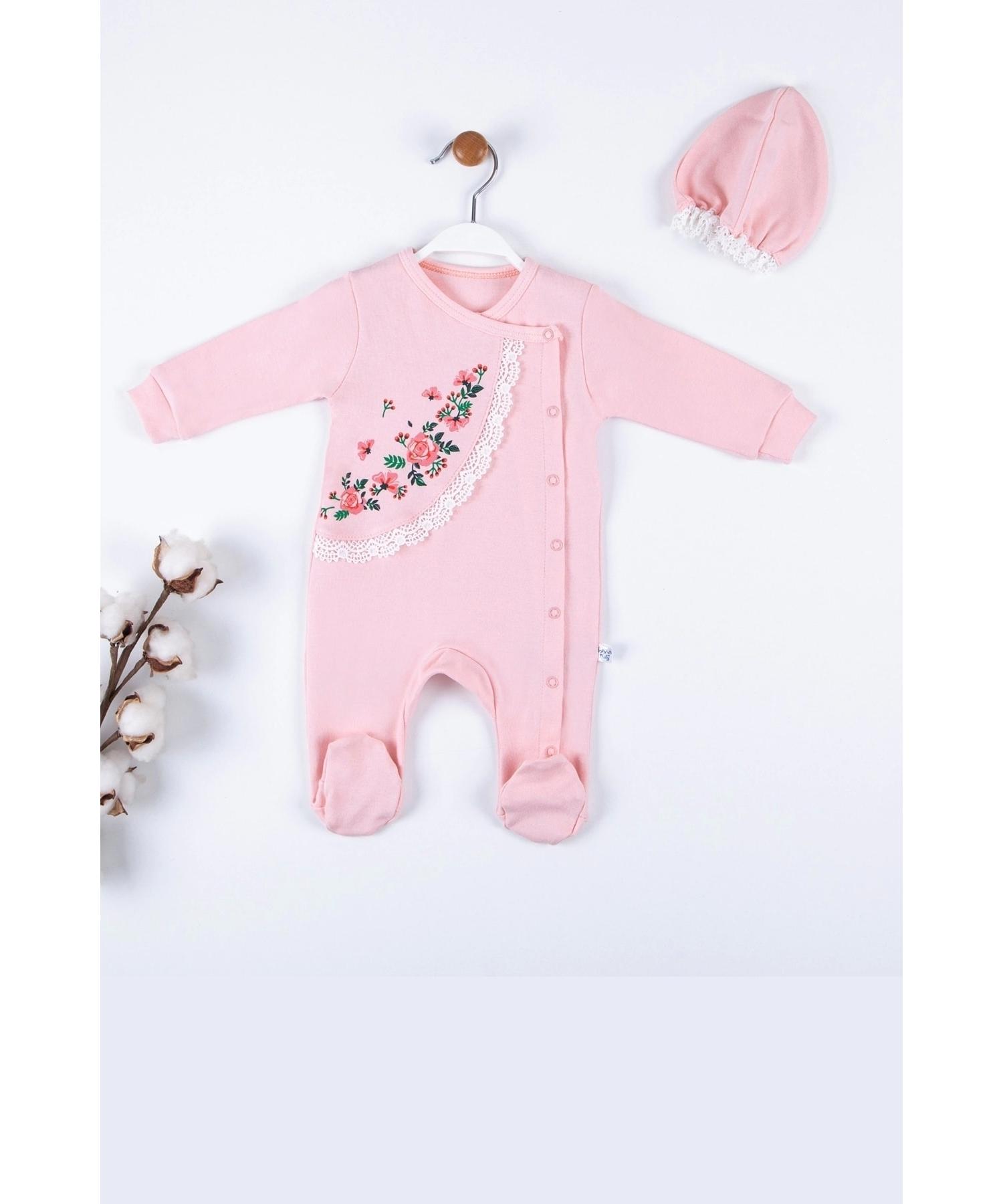 

Комбинезон для маленьких девочек из 100% хлопка с шапочкой с цветочной вышивкой