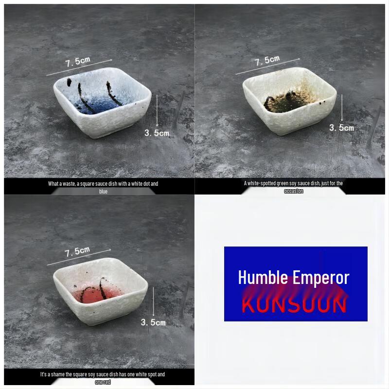 Qianxing Japanese Ceramic Square Sauce Dishes, White Dots Blue