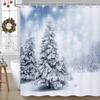 Winter Forest Christmas Shower Curtain with Snowflake Tree Pattern, Waterproof Holiday Bathroom Decor Set Includes  Hooks