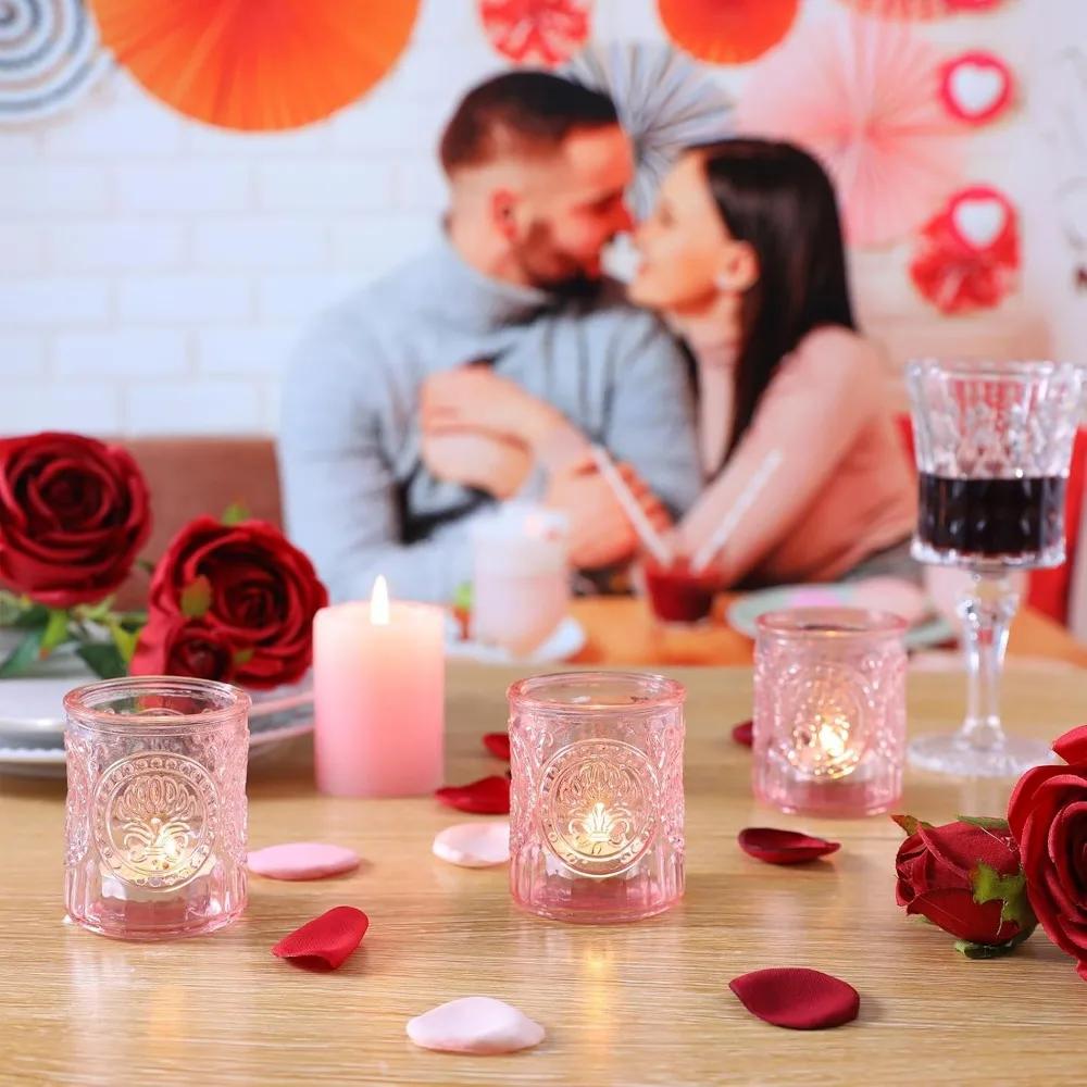6/12Pcs Votive Glass Candle Holders Centerpiece Table LED Tea Light Candlestick for Home Birthday Wedding Party